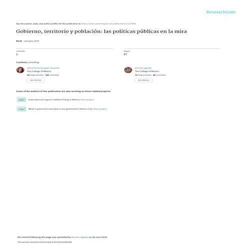 Gobierno territorio y población: las políticas publicas en la mira - Urbanred