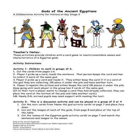 Gods of the ancient egyptians worksheet