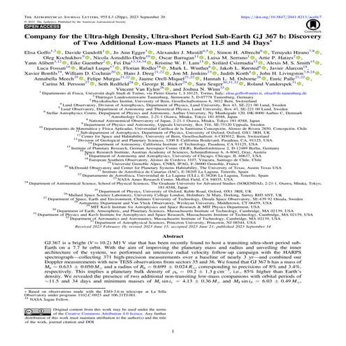 Company for the Ultra-high Density, Ultra-short Period Sub-Earth GJ 367 b: Di...