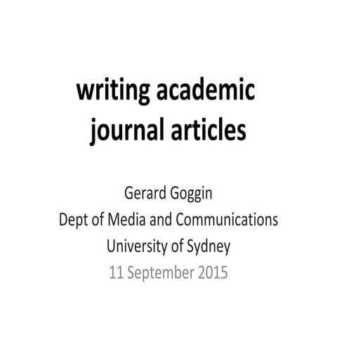 Writing for Academic Journals