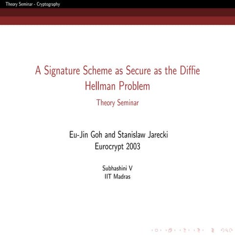A Signature Scheme as Secure as the Diffie Hellman Problem