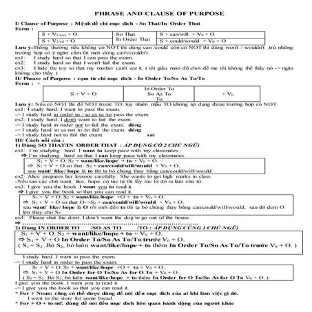 Phrase and clause of purpose