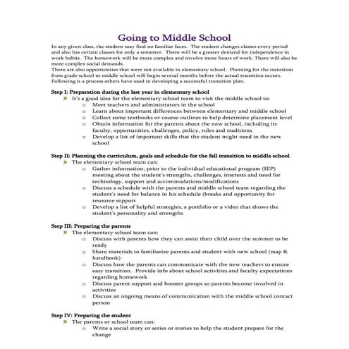 Going to middle school tip sheet