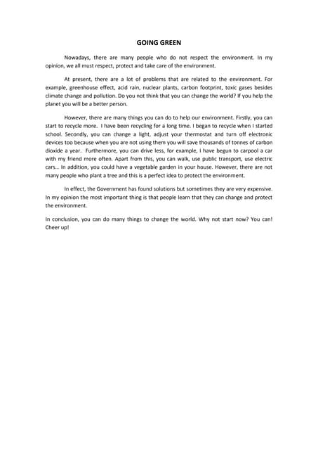 Going green essay