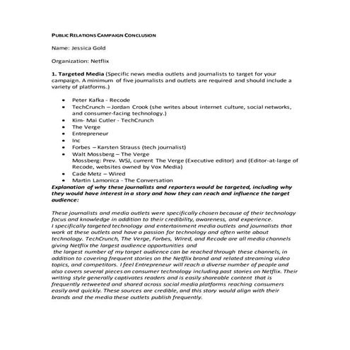 Netflix Public Relations Campaign Conclusion Assignment