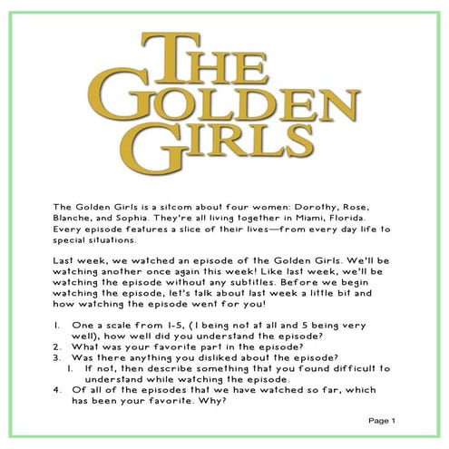 Golden Girls Lesson plan