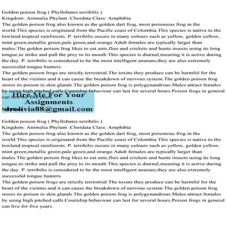 Golden poison frog ( Phyllobates terribilis )Kingdom Animalia Phy.pdf