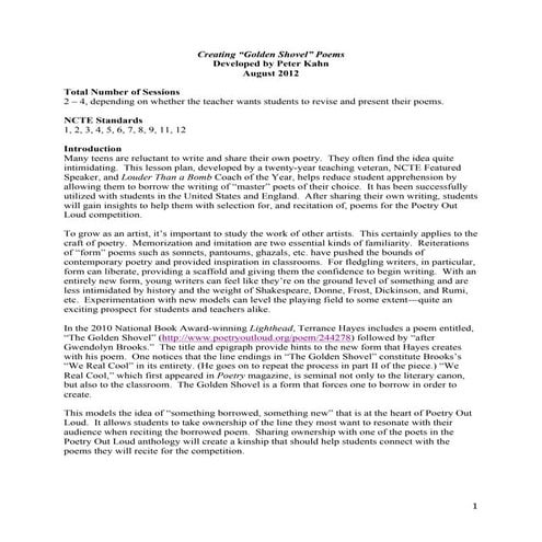 Golden shovel lesson