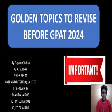 GOLDEN TOPIC FOR GPAT 2024.HIGH CHANCES ISS QUESTIONS AA SAKTE.MOST IMP TOPIC...