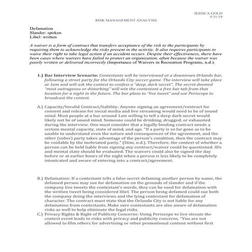 Risk Management: Jess Gold