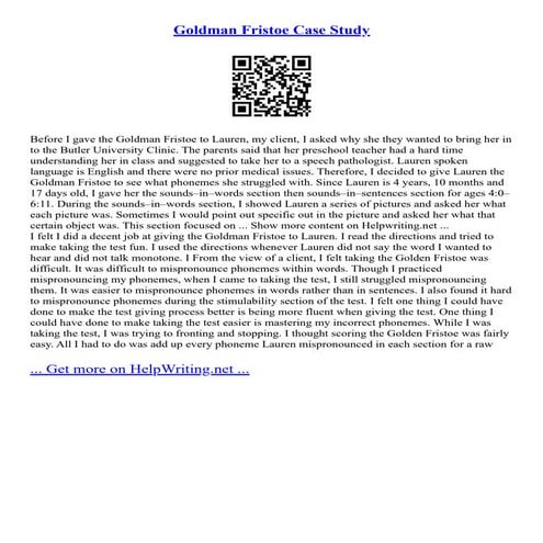 Goldman Fristoe Case Study | PDF