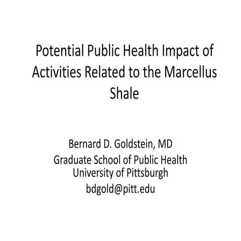 Potential Public Health Impact of Activities Related to the Marcellus Shale