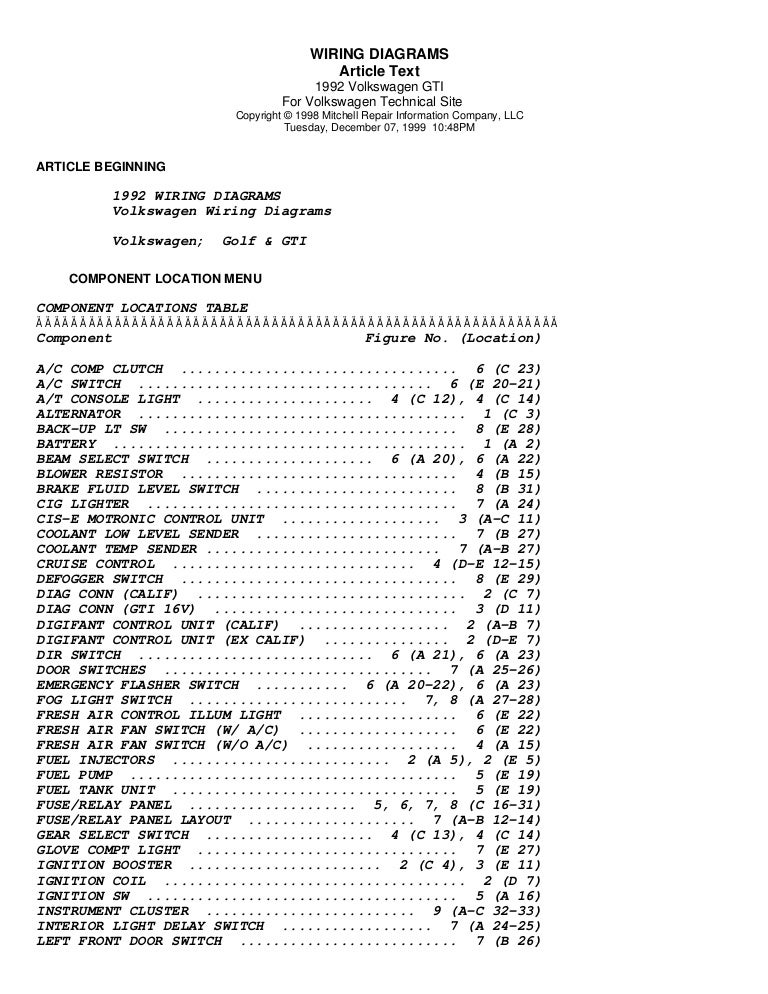 Golf 92 Wiring Diagrams Eng