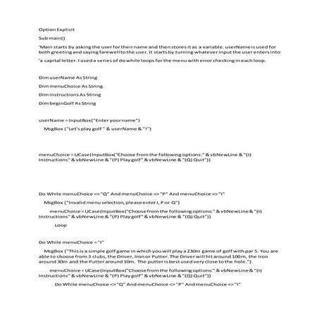 Golf game vba code | PDF