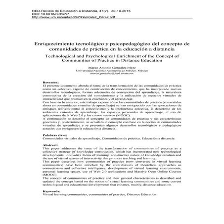 Enriquecimiento tecnológico y psicopedagógico del concepto de comunidades de práctica en la educación a distancia