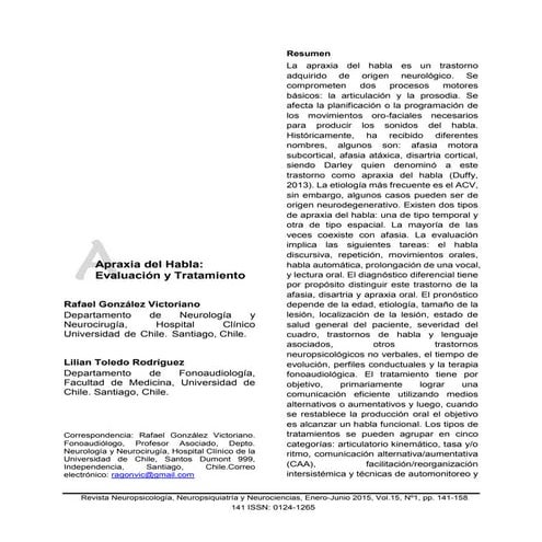 Apraxia del habla: Evaluación y Tratamiento
