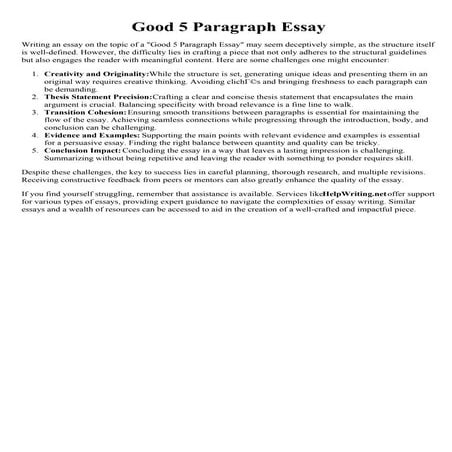 Good 5 Paragraph Essay