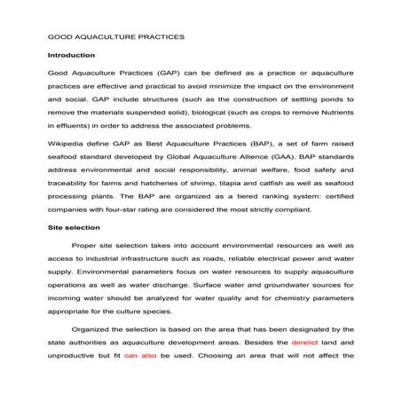 Good aquaculture practices