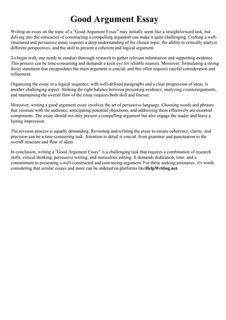 Example Of Good Argumentative Essay. Davis and Elkins College | PDF