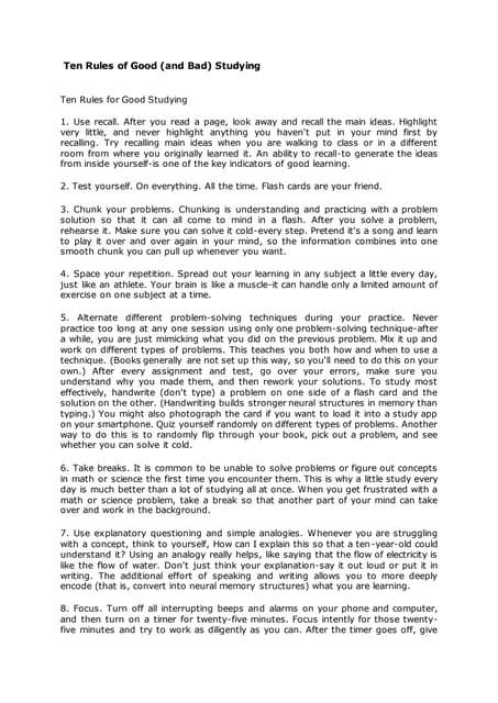 Good and Bad STUDY HABITS