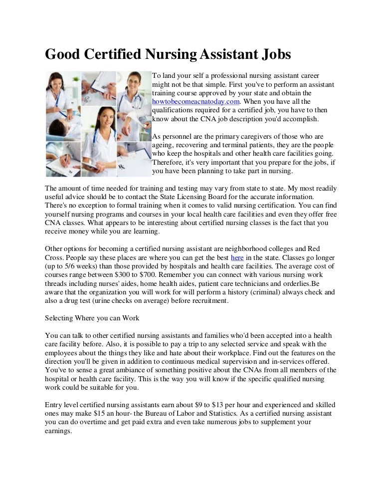 Good certified nursing assistant jobs