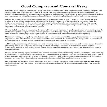 Good Compare And Contrast Essay