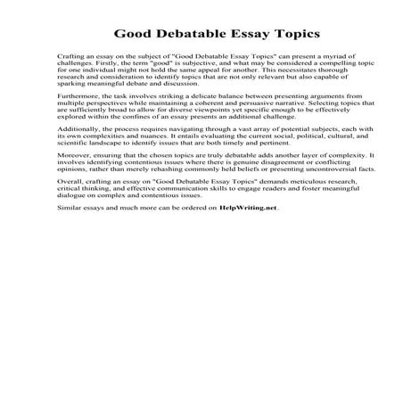 Good Debate Essay Topics. University of Mary Washington | PDF