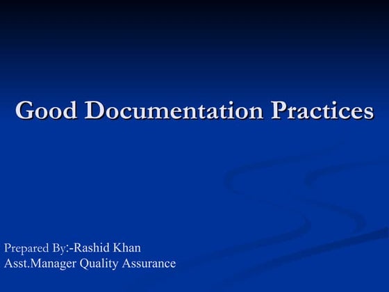 GMP - GOOD DOCUMENTATION PRACTICES | PPT
