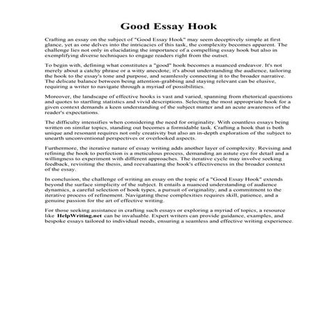 Good Essay Hook. How To Write A Hook For An Essay - Ackman Letter