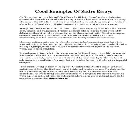 Good Examples Of Satire Essays. How To Write A Satire Essay: Learn The Right ...