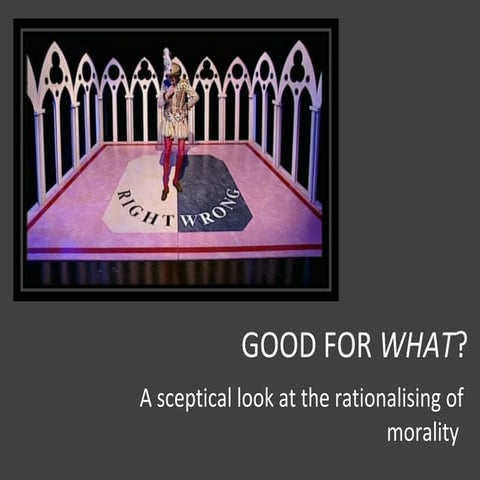 GOOD FOR WHAT? A sceptical look at the rationalising of morality.