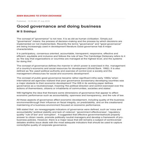 Good governance and doing business