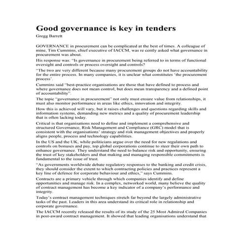 Good governance is key in tenders