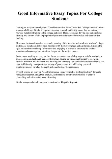 Good Informative Essay Topics For College Students pdf Good Informative Essay Topics For College Students pdf