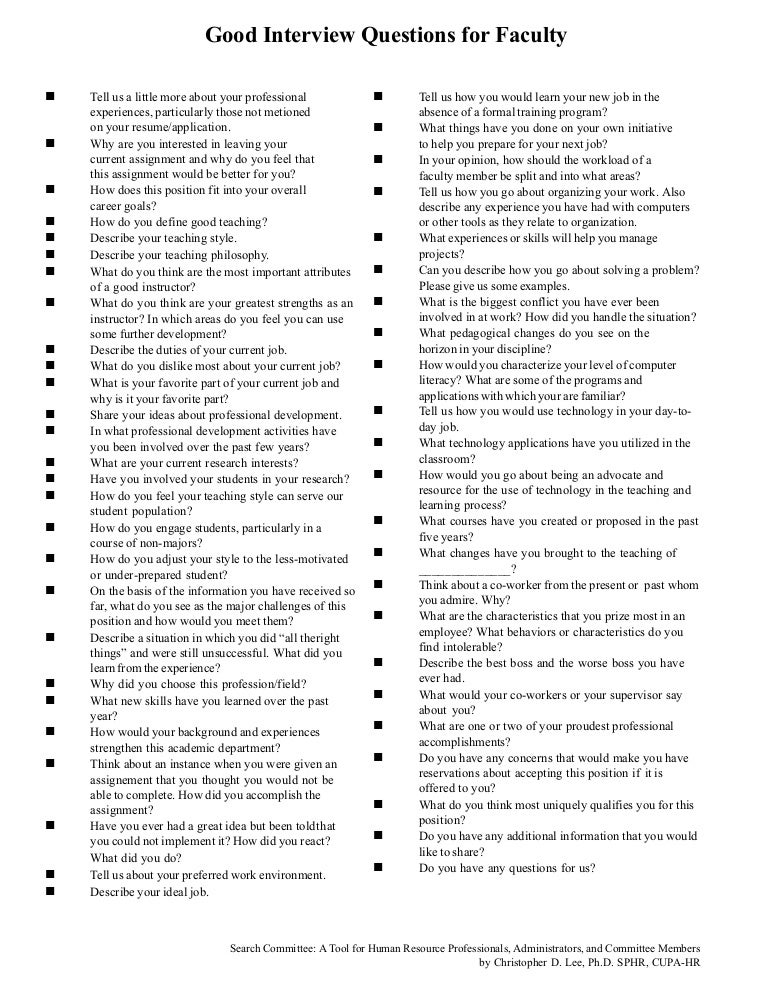 faculty job interview questions characteristics of a good worker