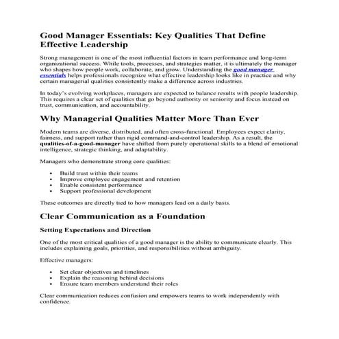 Good Manager Essentials for Modern Teams | DOCX