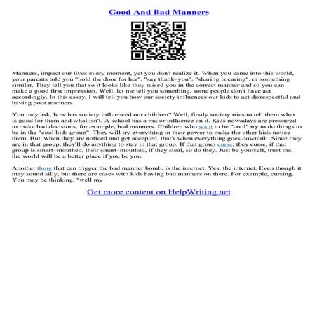 Good Manners Essay For Kids