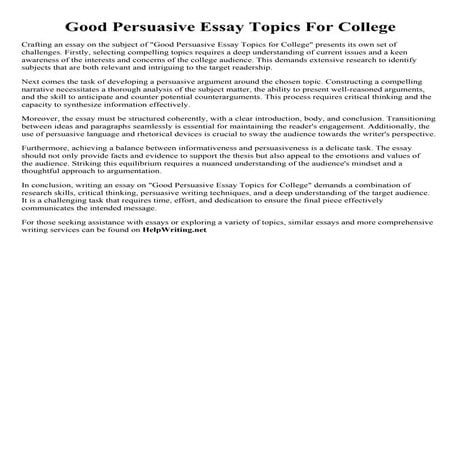 Good Persuasive Essay Topics For College | PDF