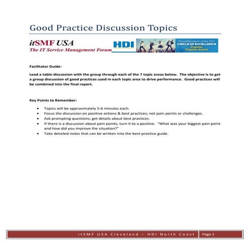 Good Practice Discussion - itSMF