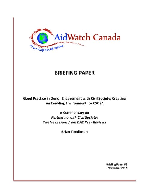 Good practice in donor engagement with civil society creating an enabling environment foe cso's