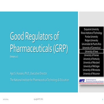 Good Regulators of Pharmaceuticals (GRP) 22 October 2014