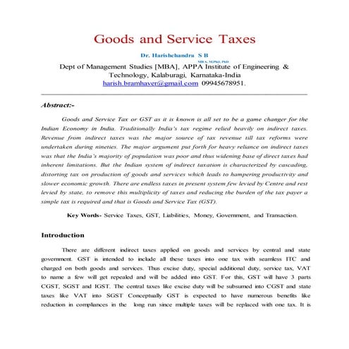 [GST] Goods and service taxes In India 