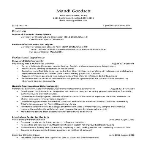 Mandi Goodsett CV 2017