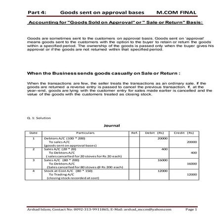 Goods sent on approval bases (chp 6)