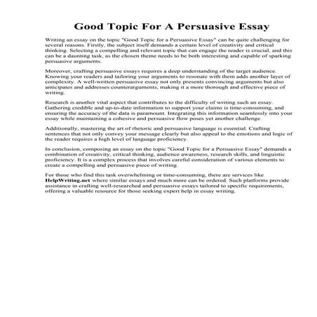 Good Topic For A Persuasive Essay