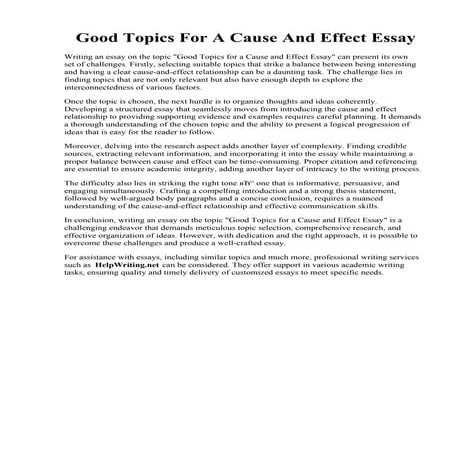 Good Topics For A Cause And Effect Essay