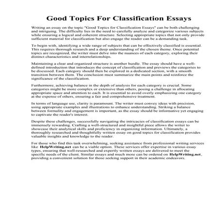 Good Topics For Classification Essays