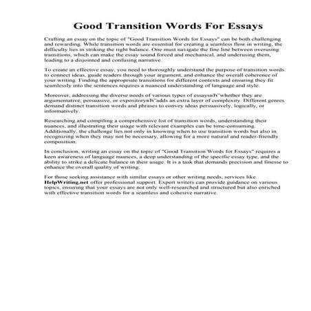Good Transition Words For Essays