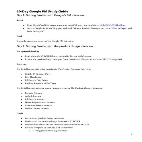 30-Day Google PM Interview Study Guide | PDF