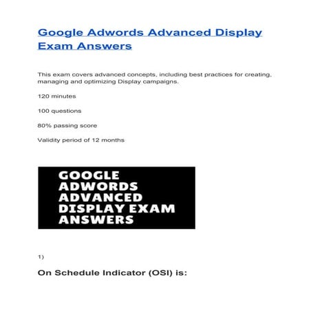 Google Adwords Advanced Display Exam Answers
